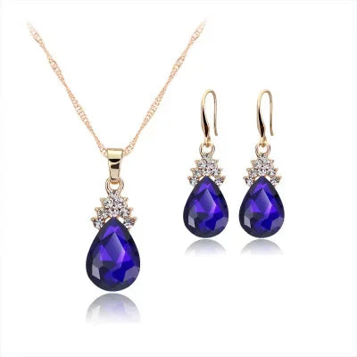 3-delige gouden sieraden set – sieraden met kristallen (zinklegering)
