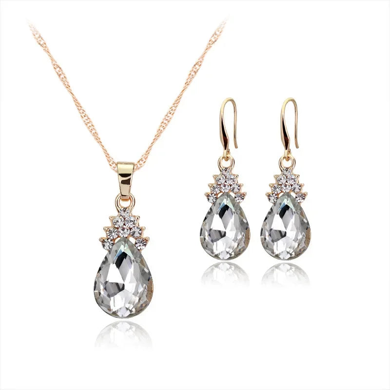 3-delige gouden sieraden set – sieraden met kristallen (zinklegering)