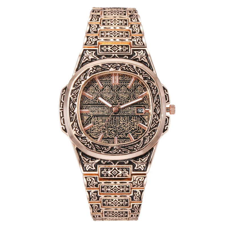 Vintage herenhorloge – luxe bloemenpatroon quartz polshorloge