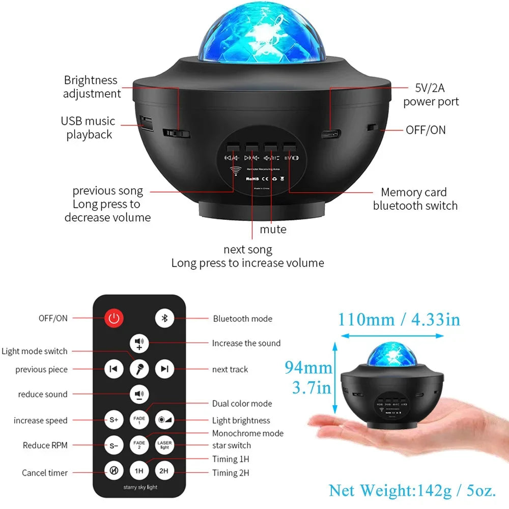 Led sterrenhemel projector – galaxy nachtlamp met bluetooth muziekspeler