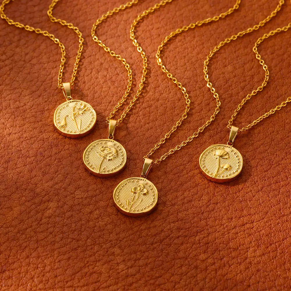 Geboortebloem ketting – roestvrijstalen goudkleurige hanger