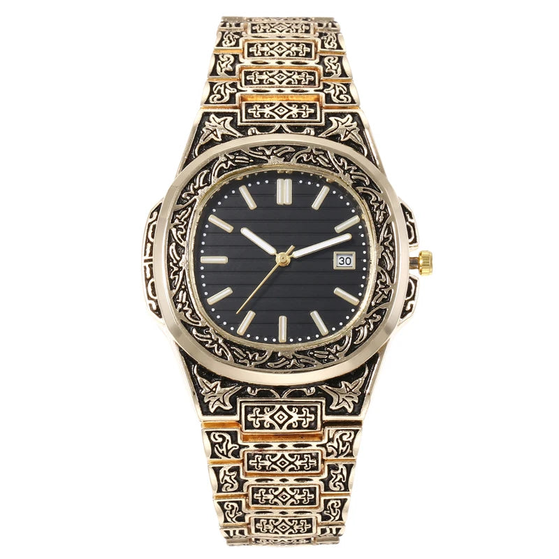 Vintage herenhorloge – luxe bloemenpatroon quartz polshorloge
