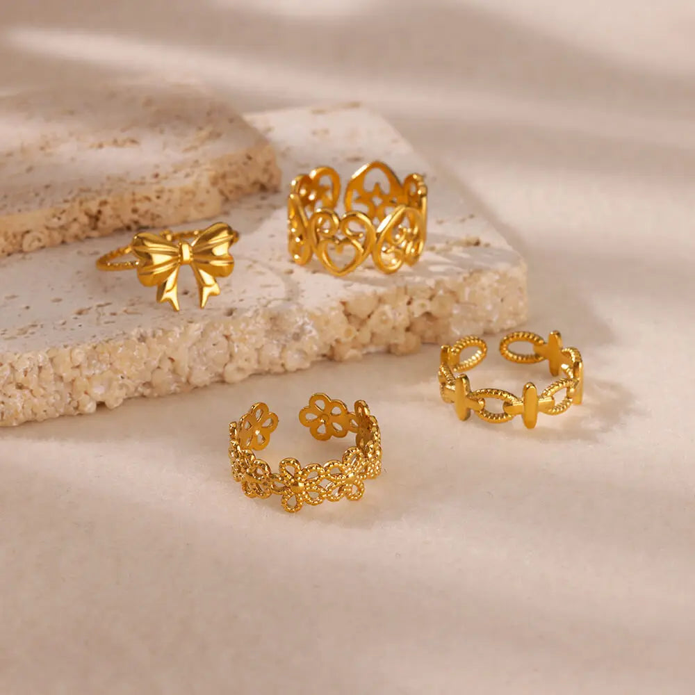 Schattige ringen – roestvrijstalen klassieke ring goudkleurig