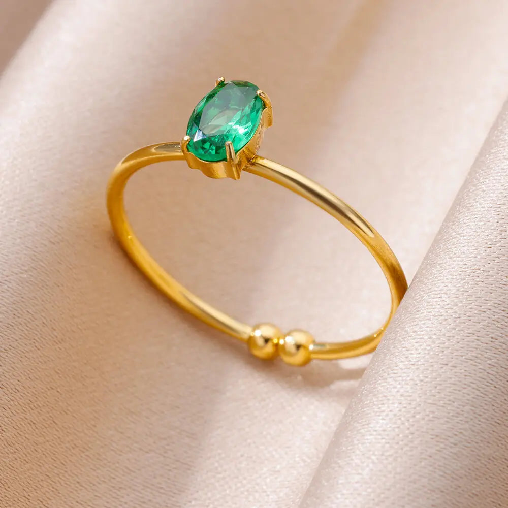 Goudkleurige verstelbare ring met groen zirkonia hart – stijlvolle sieraden
