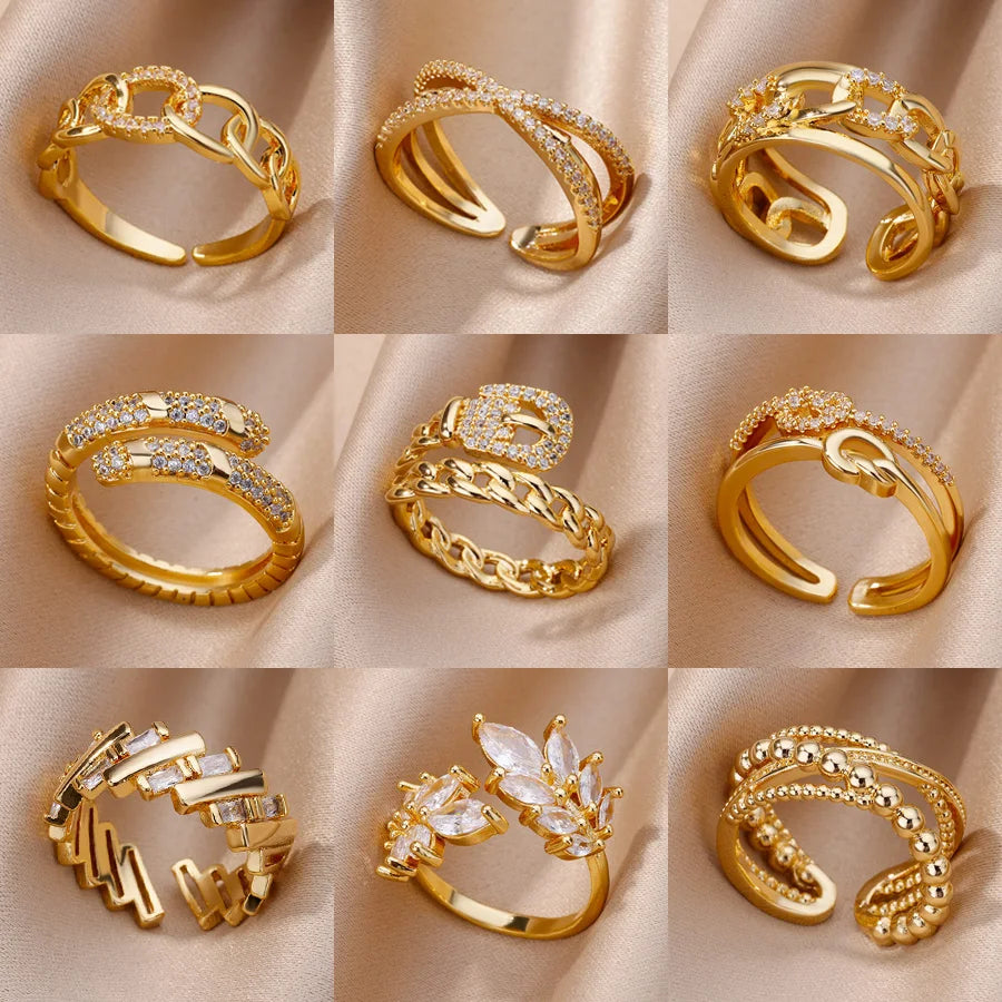 Belt chain ringen collectie – verstelbare roestvrijstalen statement ringen