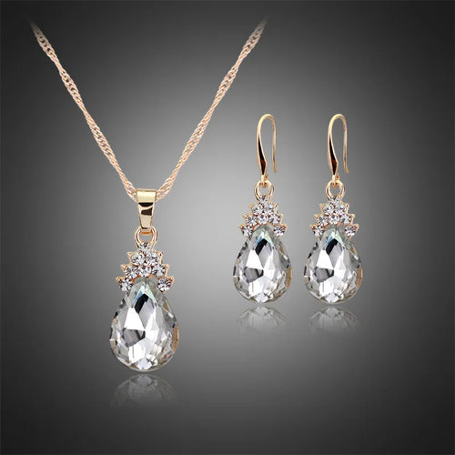 3-delige gouden sieraden set – sieraden met kristallen (zinklegering)