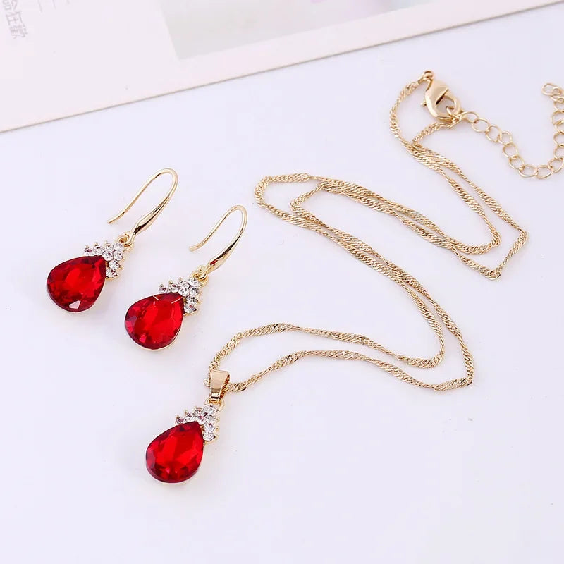 3-delige gouden sieraden set – sieraden met kristallen (zinklegering)
