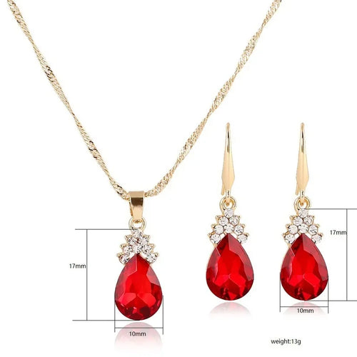 3-delige gouden sieraden set – sieraden met kristallen (zinklegering)