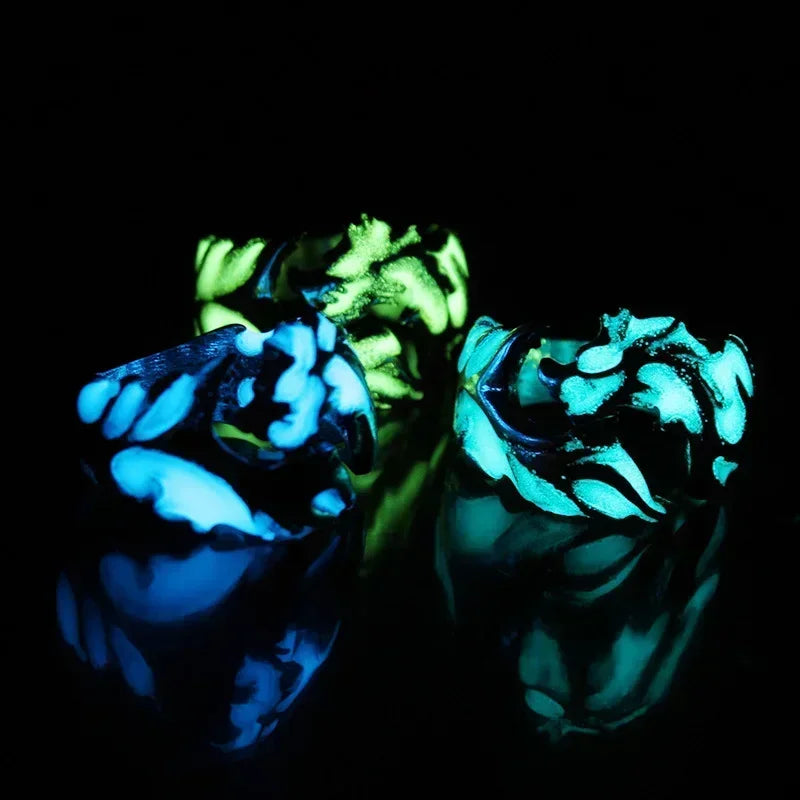 Glow in the dark draak ring – verstelbare roestvrijstalen gotische herenring