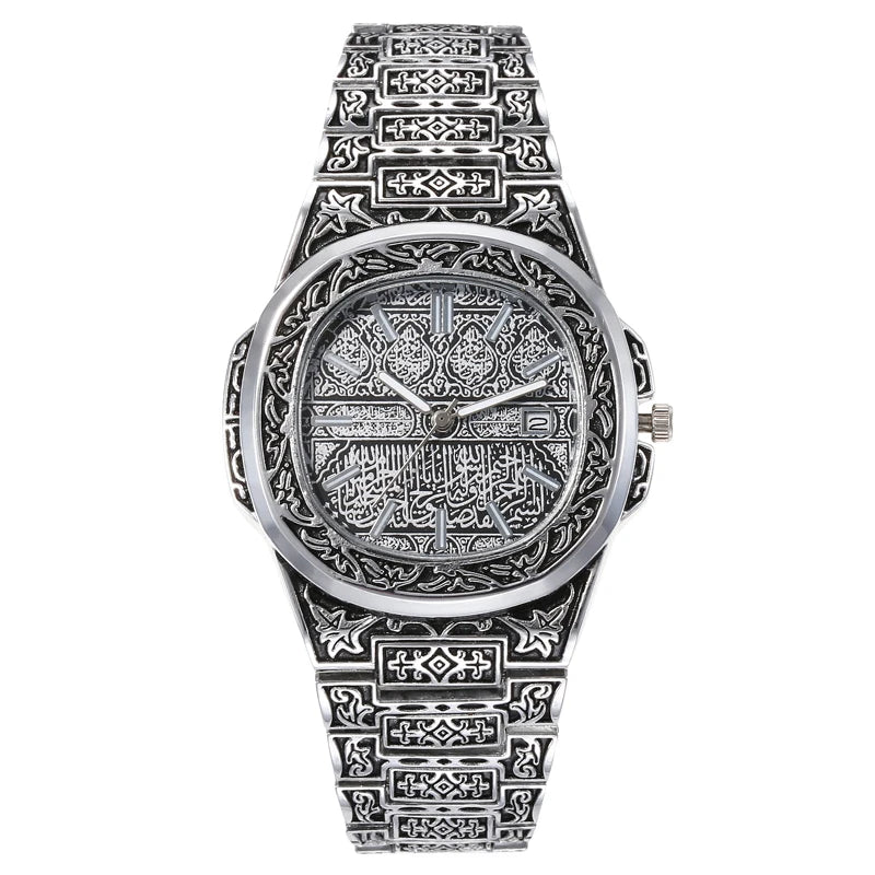 Vintage herenhorloge – luxe bloemenpatroon quartz polshorloge