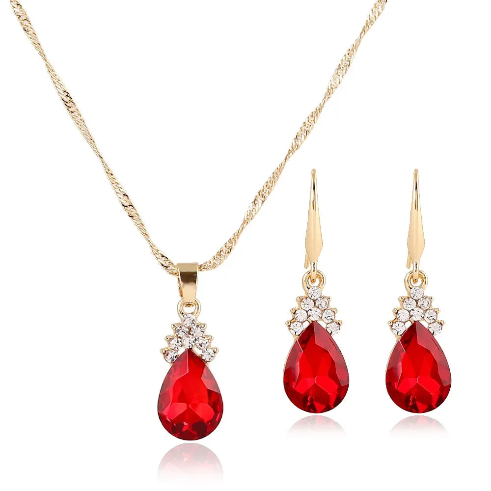 3-delige gouden sieraden set – sieraden met kristallen (zinklegering)