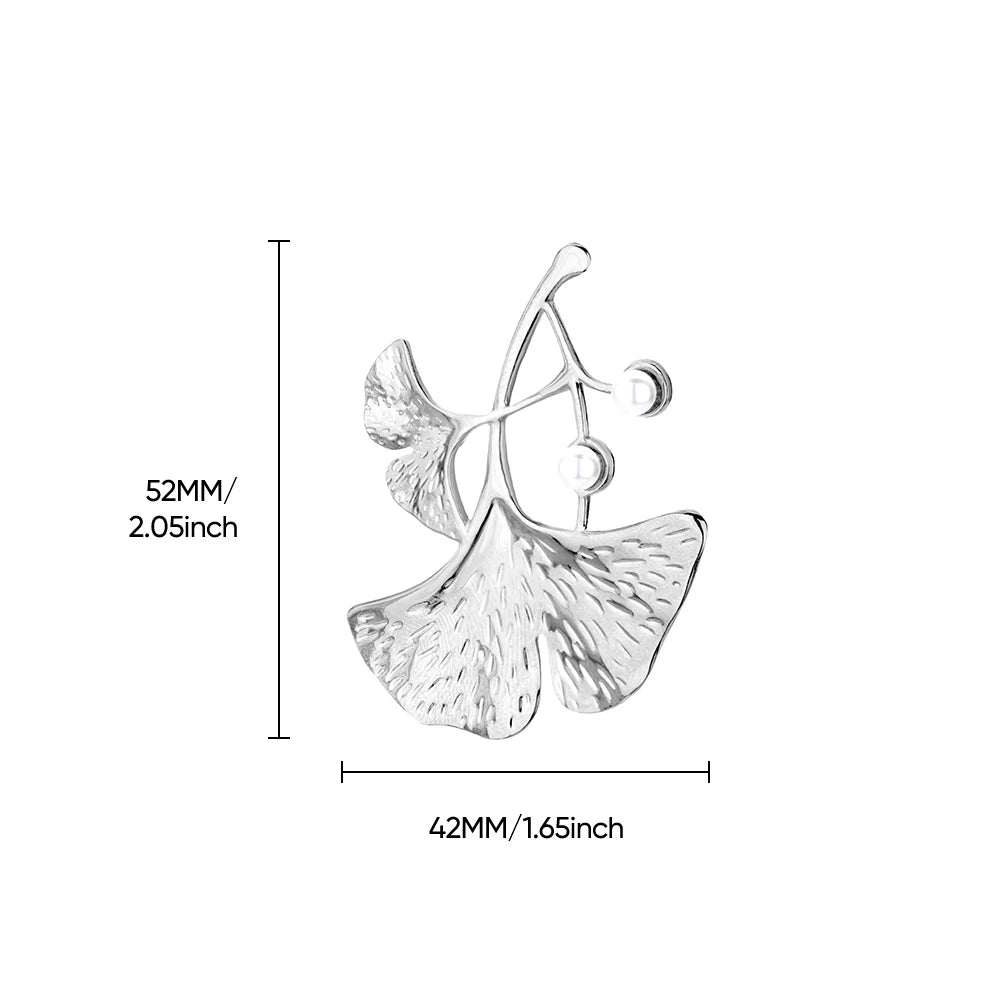 Ginkgo bladeren broche – delicaat design met parel en rvs