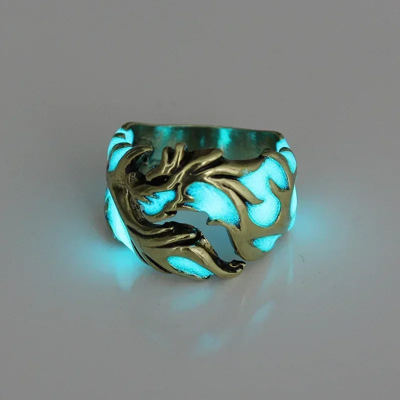 Glow in the dark draak ring – verstelbare roestvrijstalen gotische herenring