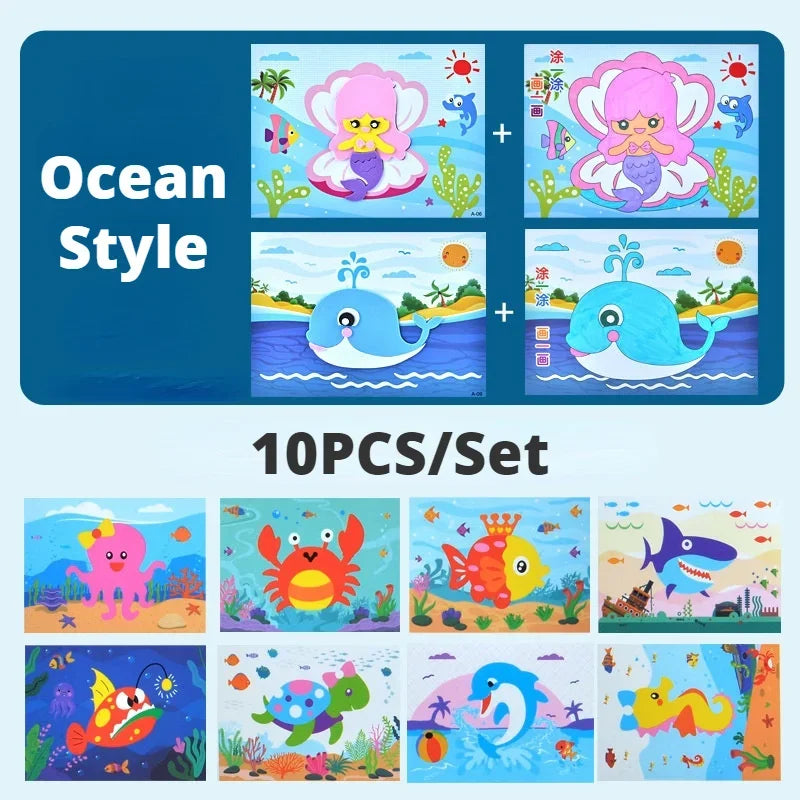 10-vellen 3d eva foam sticker set – creatieve knutselset voor kinderen