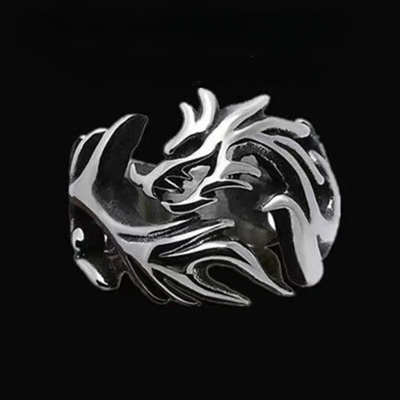 Glow in the dark draak ring – verstelbare roestvrijstalen gotische herenring
