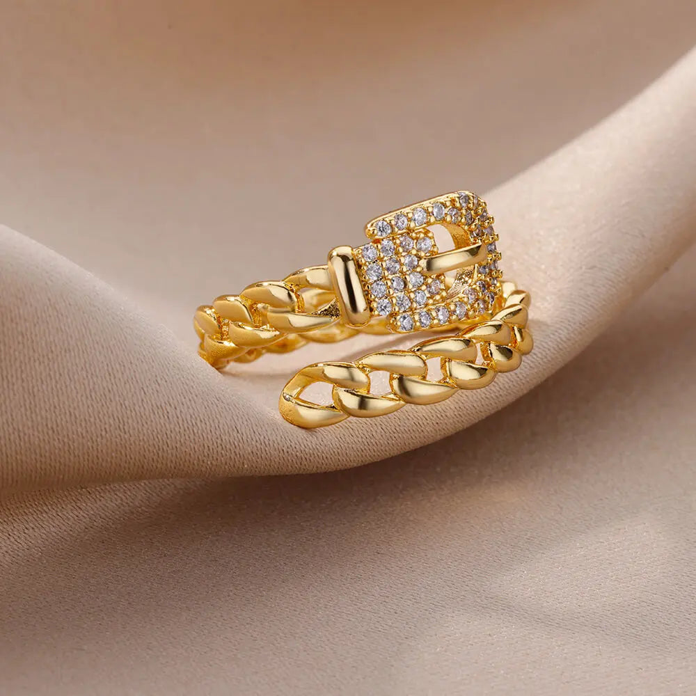 Belt chain ringen collectie – verstelbare roestvrijstalen statement ringen