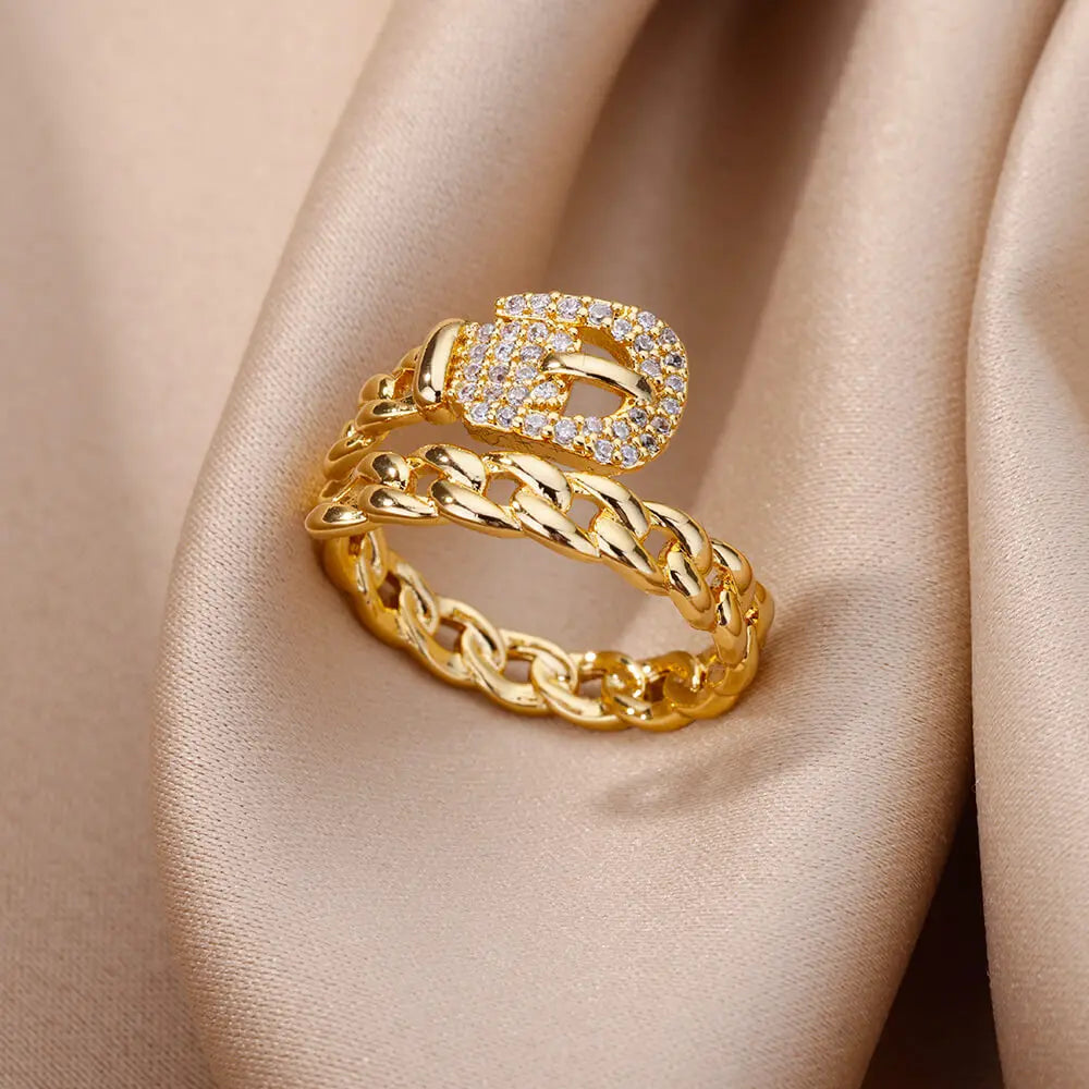 Belt chain ringen collectie – verstelbare roestvrijstalen statement ringen