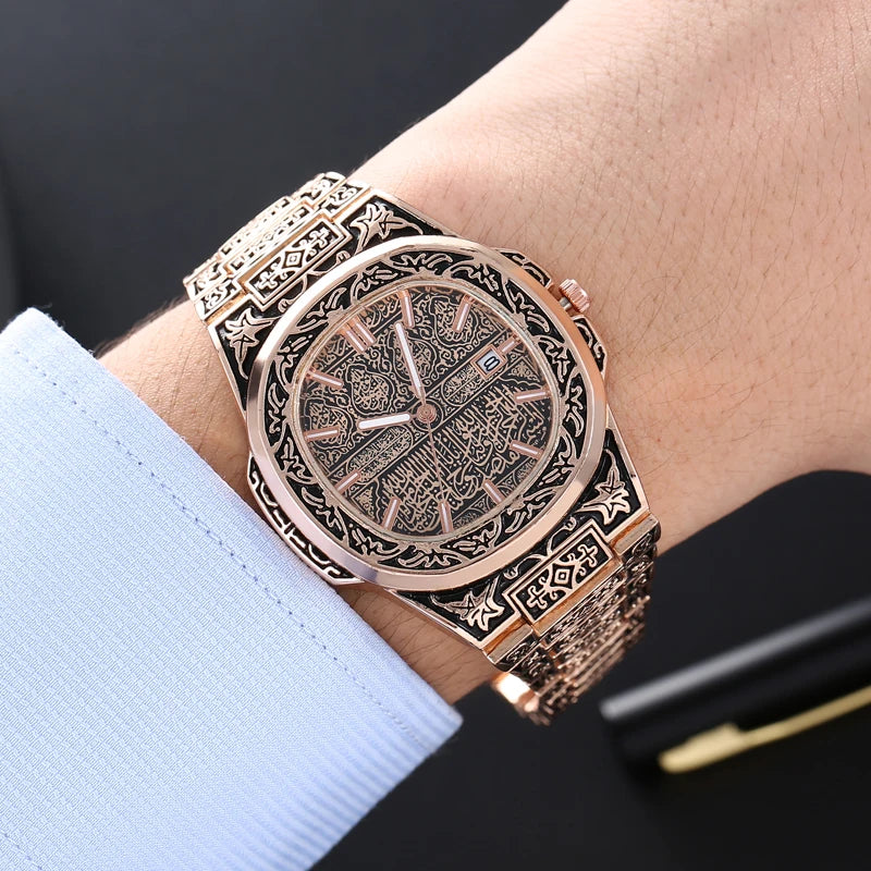 Vintage herenhorloge – luxe bloemenpatroon quartz polshorloge