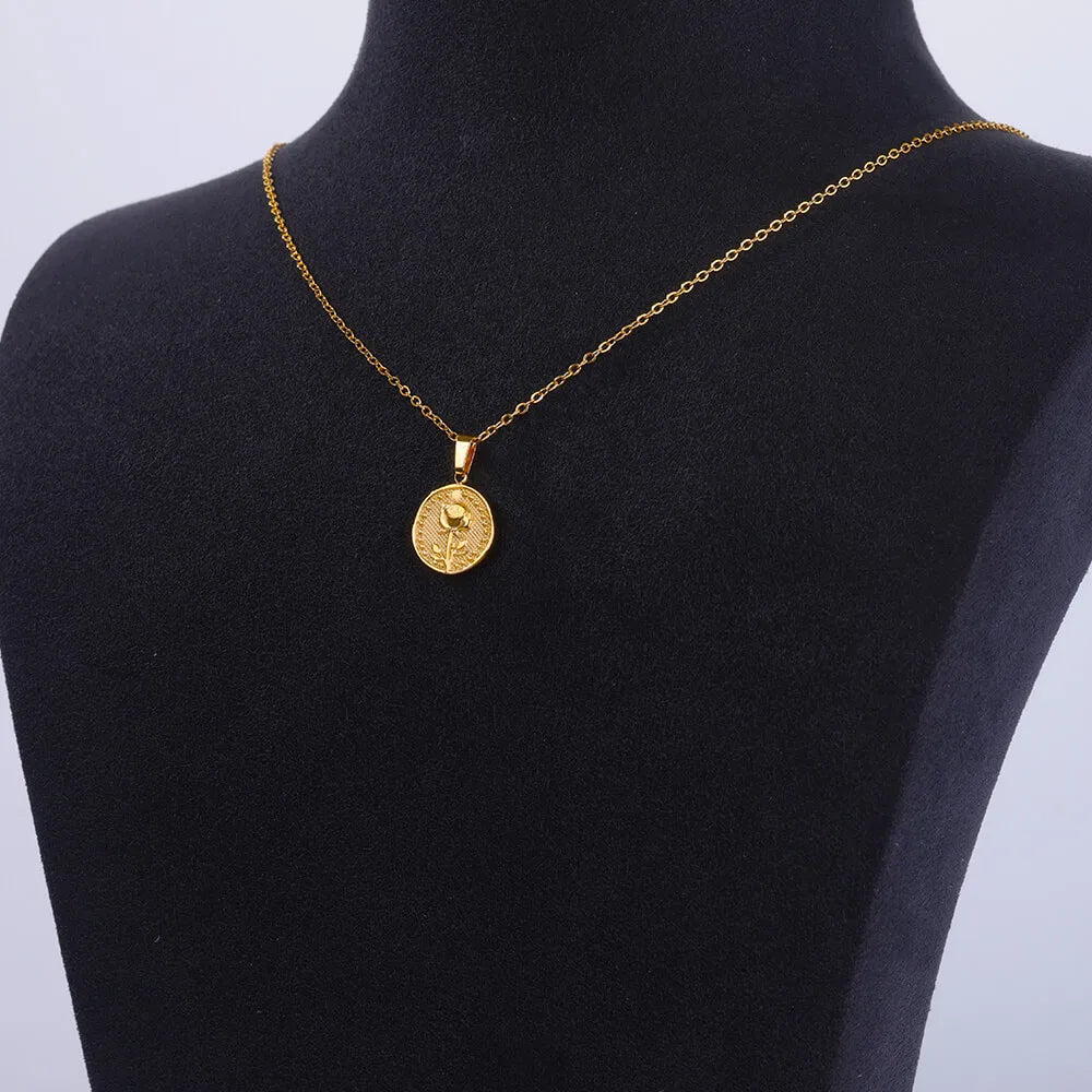 Geboortebloem ketting – roestvrijstalen goudkleurige hanger
