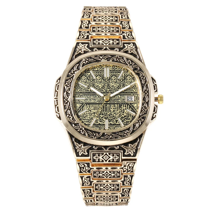 Vintage herenhorloge – luxe bloemenpatroon quartz polshorloge